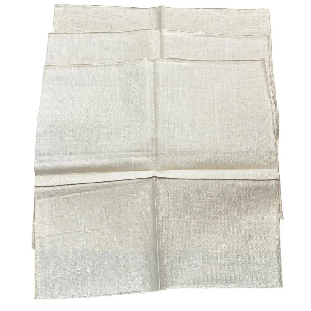 Vintage Kelly Green Pure Linen Tablecloth (52x70) & 6 Ivory Linen Napkins NOS*
